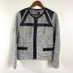 Kut From The Kloth Tweed Moto Lady Jacket Womens Size S Grey Black Leather NWT
